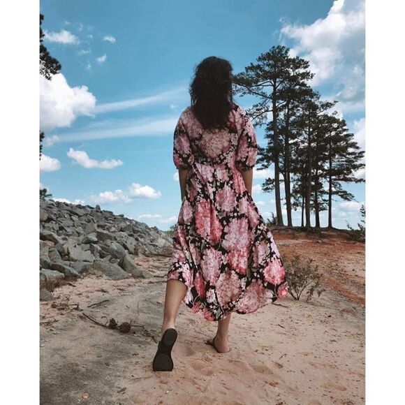 H&M Floral Print Puff sleeve Dress Viscose - Picture 8 of 16